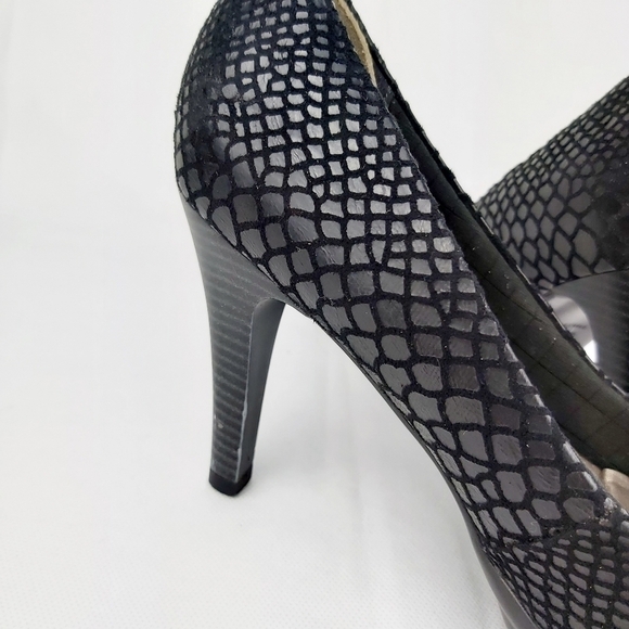 PICCADILLY stiletto heeled shoes snake style black leather made in Brazil sz 7.5 - Picture 3 of 11